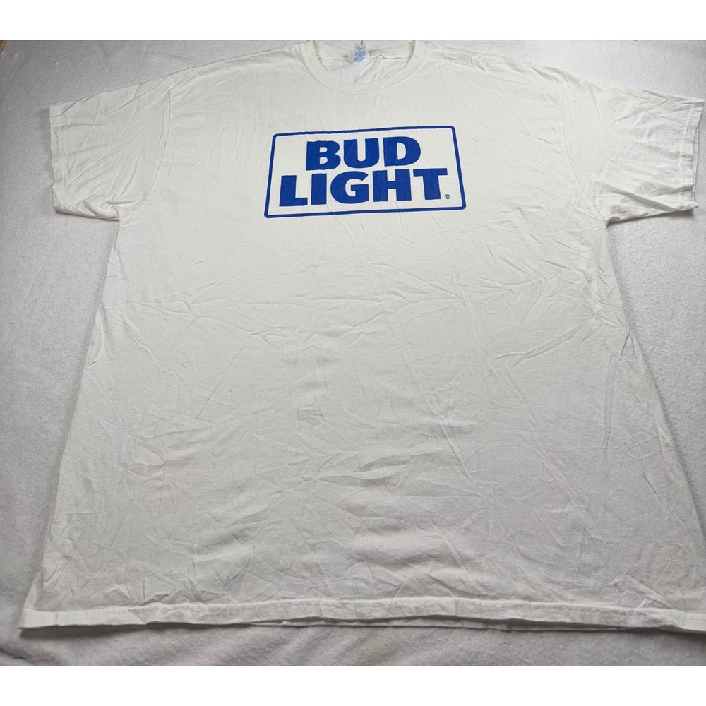 Bud Light Graphic T-Shirt Mens Large White Blue Logo Port & Company Core Cotton